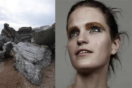 using pieces of rock and sand to create innovative makeup